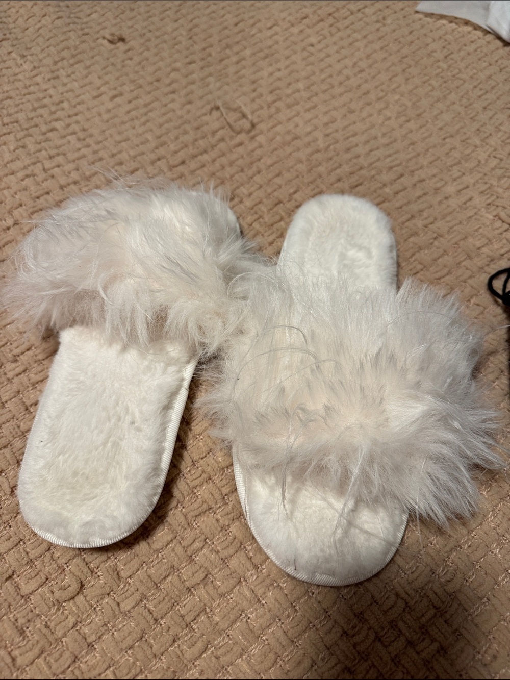 Plush Faux Fur White Slide Slippers for Brides!